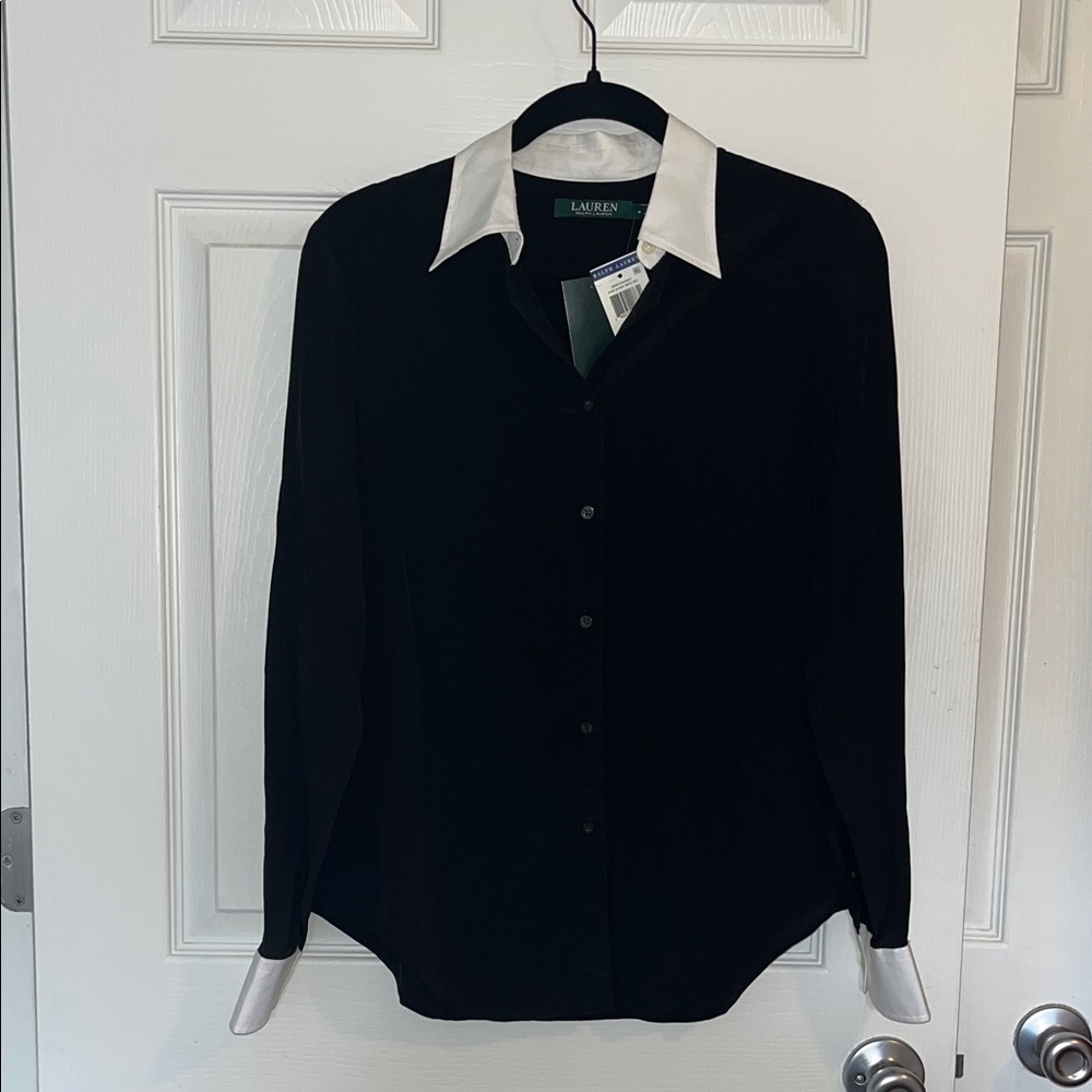 Ralph Lauren Black Dress Shirt with White Collar and Cuffs